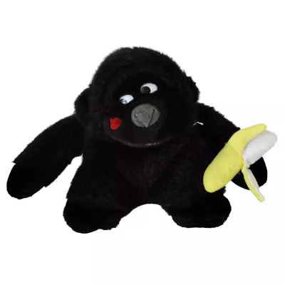 Vintage Gorilla Monkey Ape Plush Stuffed Animal Holding Banana Kiss Lip Black 7  • $11