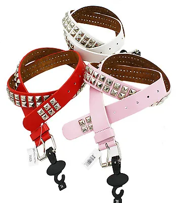 2 Row Silver Metal Pyramid Studded Leather Belt Unisex Punk Rock Biker B-109 • $6.68