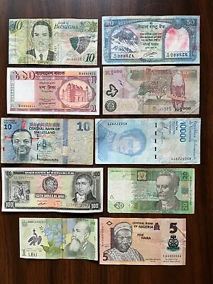 Mixed Variety Of 10 Unique Banknotes Circulated Foreign World Paper Money • $10.95