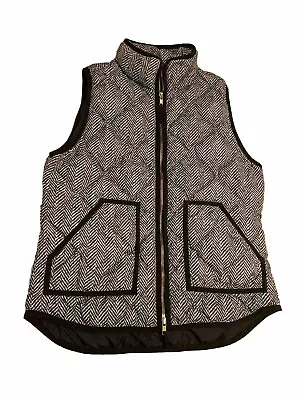 J CREW Excursion Quilt Down Puffer Vest 02533 Cream Black Herringbone Sz Small A • $11