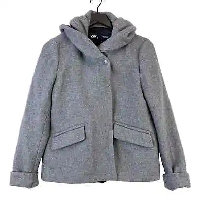 Zara (S) Pea Swing Coat Thick Collar Gray Polyester Womens • $20