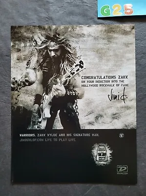 Zakk Wylde Congrats On Hollywood Walk Of Fame Dunlop Wah Pedal Promo Print Ad 06 • $13.95