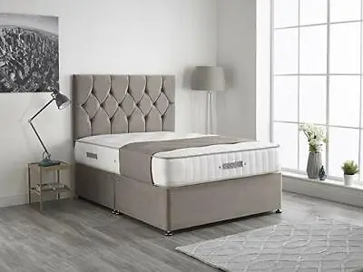 Memory Foam Divan Bed Set With Mattress & Plain 20  Headboard 3ft/4ft6 5ft/6ft • £219.99