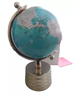 9.5  Tall World Desk Globe Silvertone Deco Style Made In India • $18