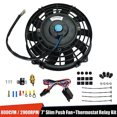 7  Electric Radiator Fan Mount Set Black + Thermostat Wiring Switch Relay Kit • $36.99