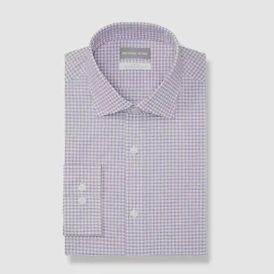 $85 Michael Kors Men's Slim-Fit Purple White Check Dress Shirt Size 16.5 36/37 • $27.58