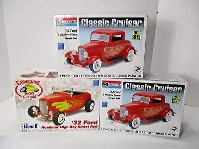 LOT OF 3 Revell & Monogram 32 FORD 2 Coupes & 1 Roadster   1/25 Kits 3 OPEN BOXS • $26