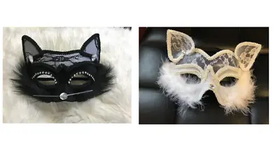 Cat Mask Venetian Masquerade Mardi Gras Fancy Dress Accessory • £10.99