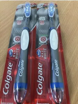 2 Colgate 360 Max White Expert Whitening Sonic Power Battery Toothbrush 2 Of • £15.70