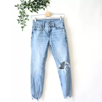American Eagle 90's Skinny Stretch Distressed Jeans Size 0 SHORT • £10.29