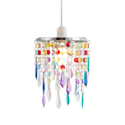 Modern Waterfall Design Pendant Shade With Multi Colour Acrylic Drops And Bea... • £19.50