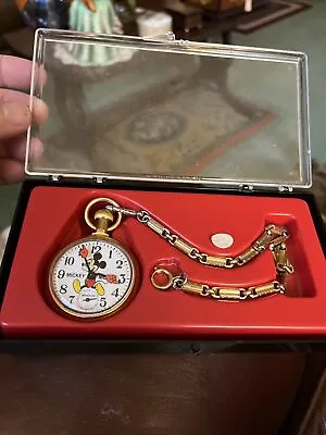 Vintage 1970’s Walt Disney Mickey Mouse Pocket Watch By BRADLEY Locomotive Train • $39.95