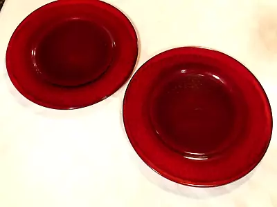 Vintage Textured Rimmed Red Glass Dinner Plates - 10 5/8  Diameter - Lot Of 2 • $13.99