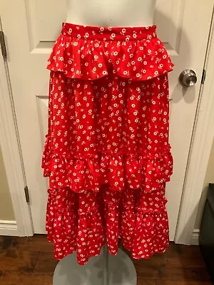 $110.96 • Buy ALEXACHUNG Red Ruffle Tiered Skirt W/ White Floral Print, SZ 2 US 6 UK 34 EU