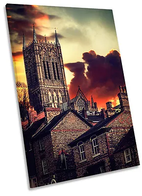 Lincoln City Cathedral Sunset Framed CANVAS WALL ART Picture Print • £24.99