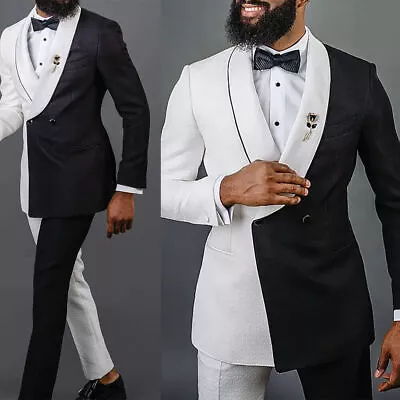 Men's Black White Suits Wedding Tuxedos Double Breasted Shawl Lapel Blazer Suits • $79.04