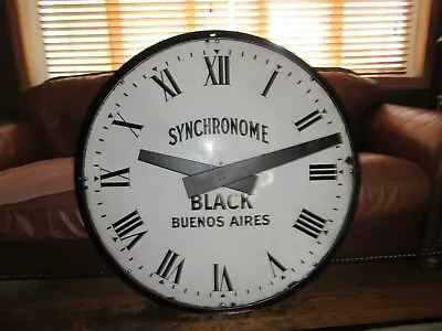 Antique 36  Porcelain Synchronome Black Buenos Aires Clock Indoor/Outdoor Large • $7500