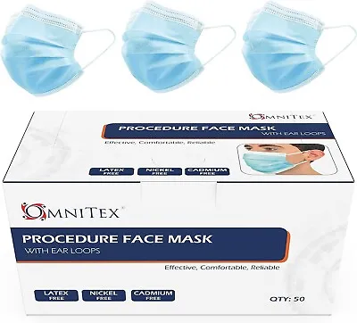 2 X 50 Omnitex Type Procedure Face Masks With Ear Loops 3Ply Mask = £4.99 Box • £9.98