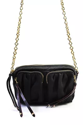 MZ Wallace Womens Nylon Leather Trim Zip Top Crossbody Black Small Handbag • $45.15