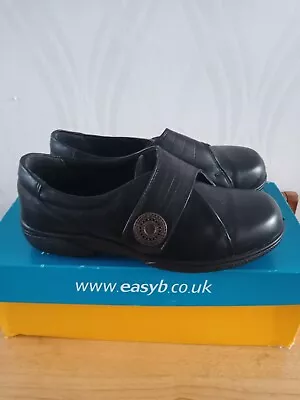 Easy B Ladies Black Orlando Leather Shoes Size 4 One Touch Adjustable . • £20