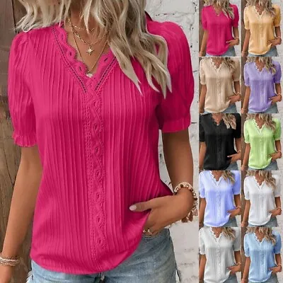 £6.99 • Buy Womens V Neck Summer Ladies T-Shirt Blouse Short Sleeve Tops Pullover Plus Size