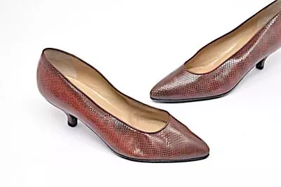 MAUD FRIZON Paris Vintage Wine Ombre Lizard Embossed Leather Classic Pumps Sz 36 • $105