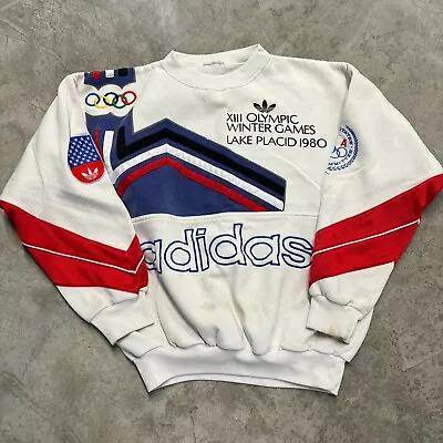 Vintage 80s Adidas Olympic Embroidered Crewneck Pullover Sweatshirt Crew Neck • $190