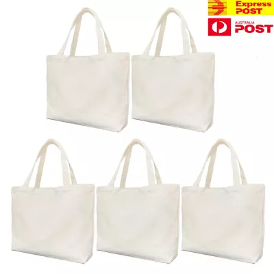 5× Reusable Canvas Tote BagsLarge Grocery Shopping Bag Quality Blank Cloth Bags • $24.20