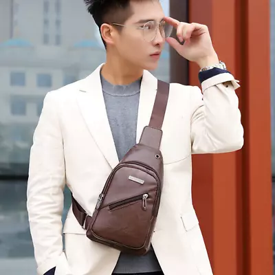 Mens Backpack Leather Sling Bag Chest Shoulder Fanny Pack Crossbody Sport Travel • $12.64