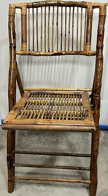 Vintage Mid Century Folding Chair Bamboo Wooden Tiger Style Rattan Boho • $74.99