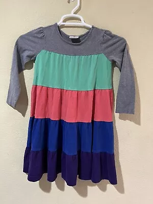 Hanna Andersson Rainbow Colorblock Tiered Twirl Dress Girls Size 120 US 6-7 A2 • $22