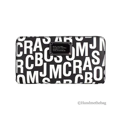 Marc Jacobs Large Black White Monogram Leather Continental Zip Around Wallet • $109