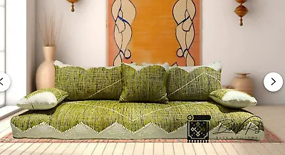 2x Stuffed Moroccan Green Floor Couch Set With Cushions Floor Sofa  74 Feet • $1500