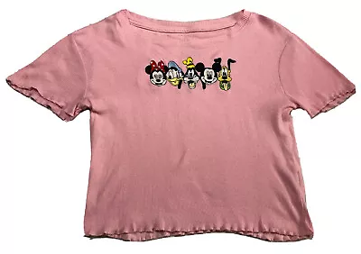 Disney Mickey Mouse Crop Top T Shirt Woman Characters Embroidered Pink Size M • $15.99