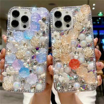 For IPhone 14 13 Pro Max 12 11 8 X XR 3D Bling Sparkle Crystal Pearl Flower Case • $18.95