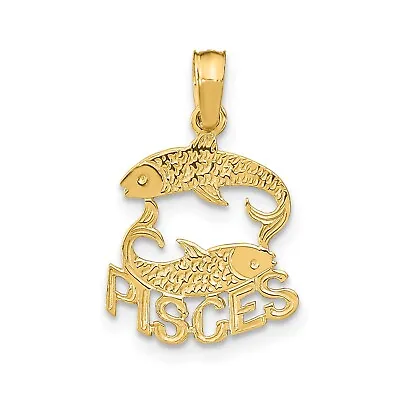 $75 • Buy 10k Yellow Gold High Polished Cut Out Zodiac Name W/ Sign Pendant | Choose Yours