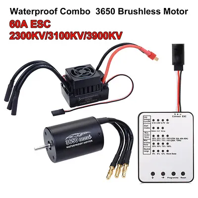 Waterproof 3650 2300/3100/3900KV Brushless Motor 60A ESC For Traxxas 1/10 RC Car • $51.65