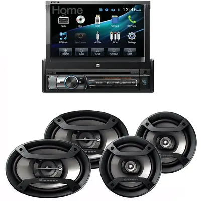 Dual Single DIN Bluetooth Receiver W 7  Flip Out Touchscreen 6.5  + 6x9 Speakers • $213.99