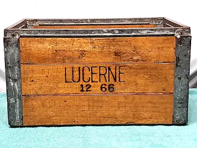 Vintage Lucerne Wood & Metal Milk Dairy Crate Box 12 66 Cottage Core Granny Core • $150