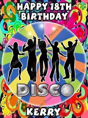 Personalised 70s 80s Disco Edible Icing 1970s 1980s Birthday Party Cake Topper • £4.65