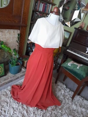 £22 • Buy Vintage After Six By Ronald Joyce Cream Rust Red Burnt Orange Angel Maxi Dress
