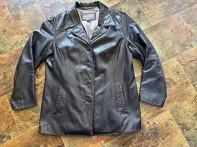 VTG 1980-1990s Wilson Leather Black Blazer Jacket Women's 1X Button Front Lined • $25.95