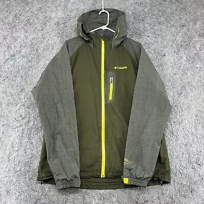 Columbia Jacket Mens L Green Logo Omni Tech Lined Hooded Windbreaker Rain Coat • $19.95