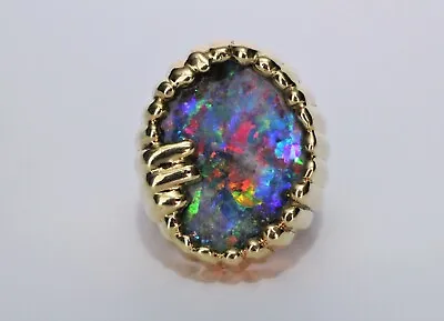 HEAVY Gents 18K Yellow Gold & LARGE 16.35ct Natural Australian Black Opal Ring • $50000