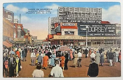 Steel Pier And Boardwalk Crowd Postcard C.1930-45 • $6.99