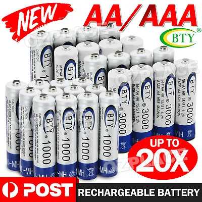 3000mAh AA/1000mAh AAA Rechargeable Battery NI-MH 1.2V Recharge Batteries 4~20x • $15.45