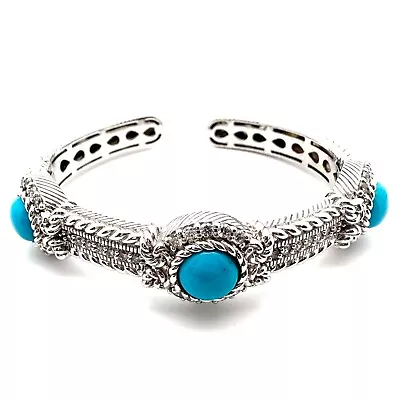 Judith Ripka Sterlinig Silver Turquoise CZ Diamonique Hinged Cuff Bracelet-A2551 • $149.99