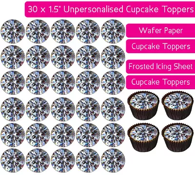 30 Diamond Gems Pattern Edible Wafer & Icing Cupcakes Toppers Bday Party Decor • £2.25