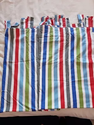 GEORGE HOME Tab Top Multi Striped Kids Lined Curtains W64 X48 Immaculate  NEW? • £5.50