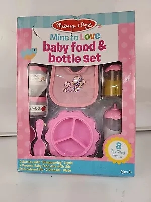 MELISSA & DOUG Mine To Love Baby Food & Bottle Set With 8 Doll - Sized Pieces • $19.99